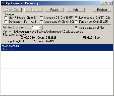 Zip Password Recovery 1.20 full